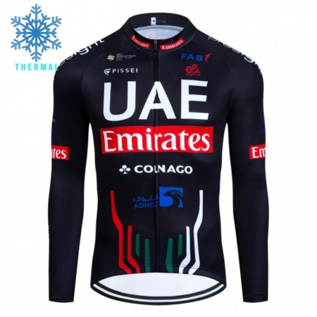 Wielershirt 2024 UAE TEAM EMIRATES Lange Mouw Winter Thermal Fleece Zwart